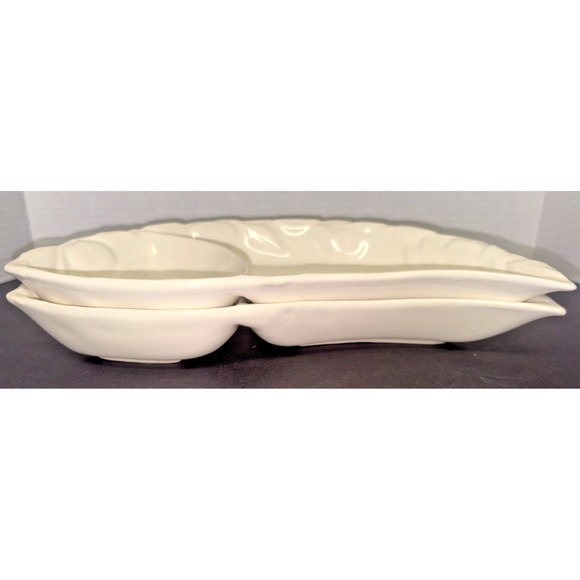 VINTAGE HTF Belmar California MCM Chip & Dip Tray - White Divided Relish Bowl - Picture 7 of 7